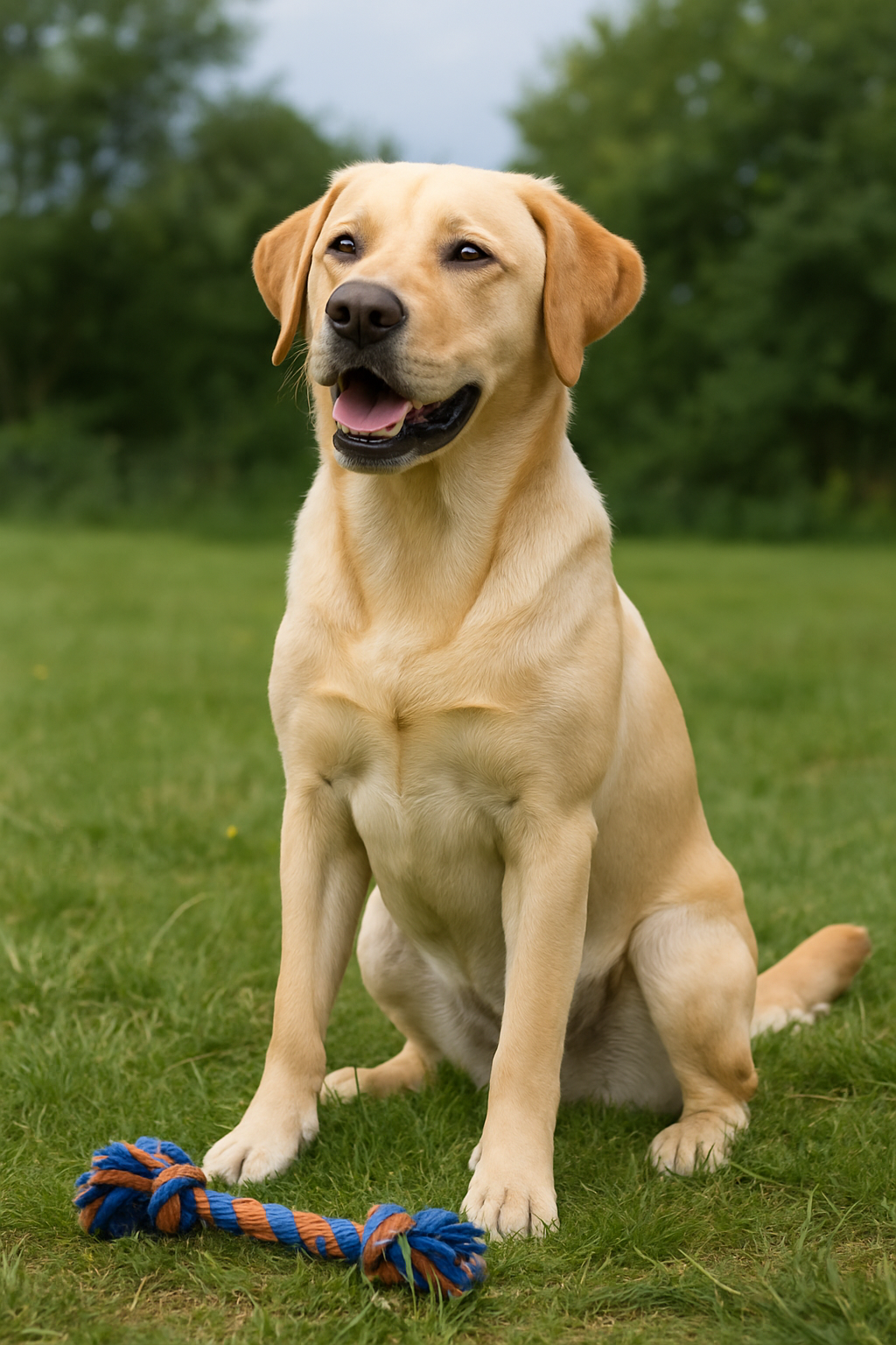 Black and yellow Labrador Retrievers exploring a mountain meadow together